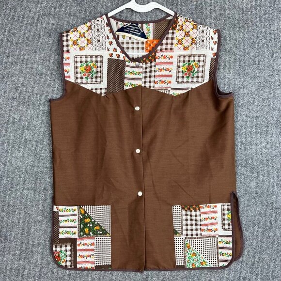 Vintage NEW‎ Smock Shirt with Patchwork Pockets Floral Brown Sleeveless shirt S - Picture 1 of 7